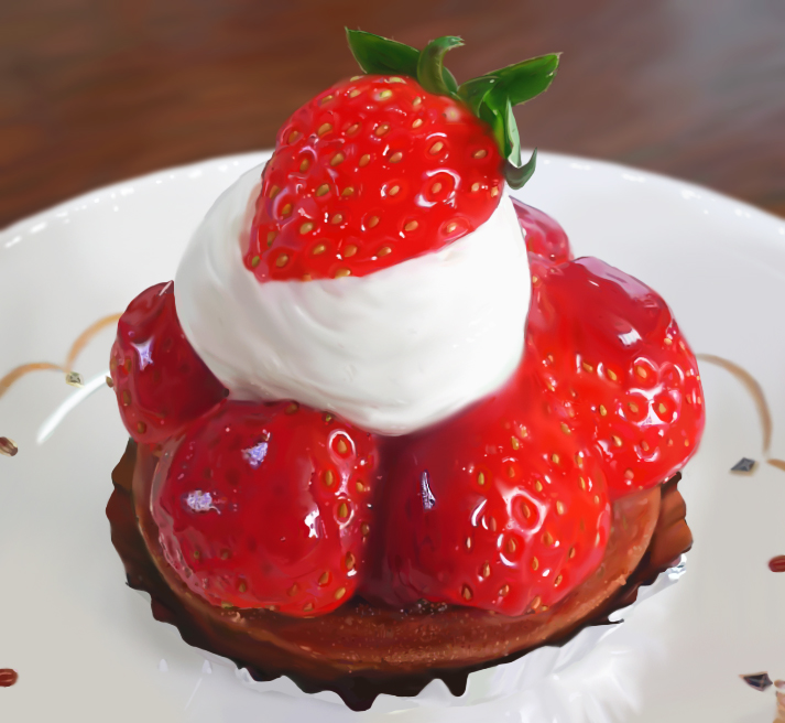 bad_id cream dessert dish food fruit granada no_humans photorealistic still_life strawberry