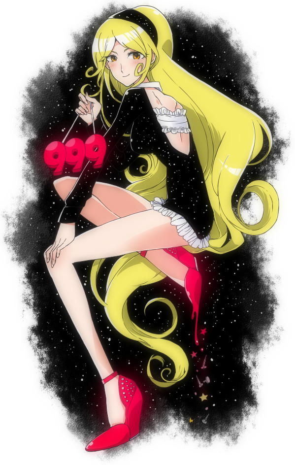 1girl alternate_costume bare_legs blonde_hair ginga_tetsudou_999 hairband long_hair maetel ppera smile solo star_(sky) very_long_hair yellow_eyes