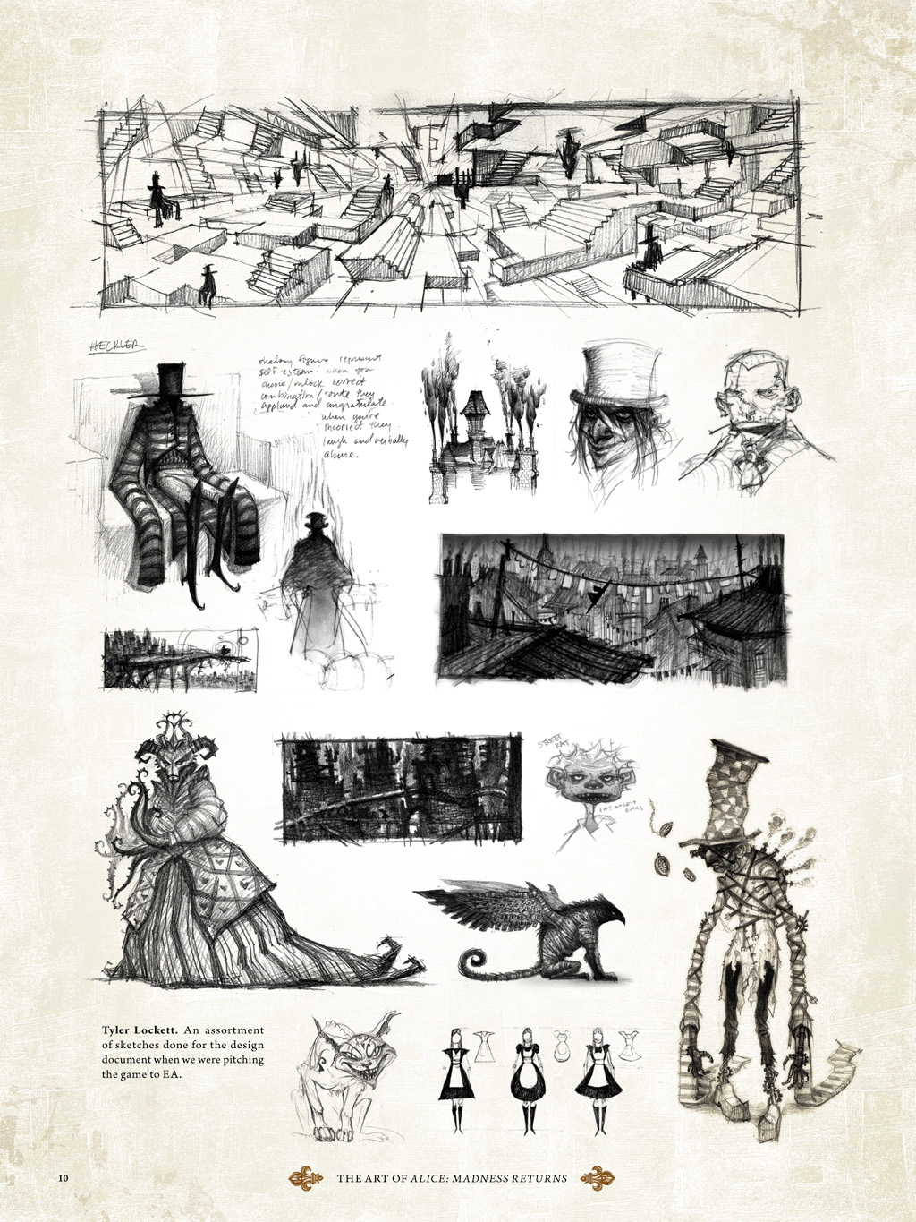 alice_(wonderland) american_mcgee's_alice american_mcgee's_alice artbook cheshire_cat concept_art highres mad_hatter sketch