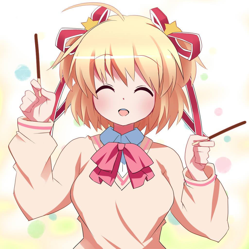 blonde_hair kamikita_komari little_busters!! pocky school_uniform short_hair twintails uni_(gugurutan)