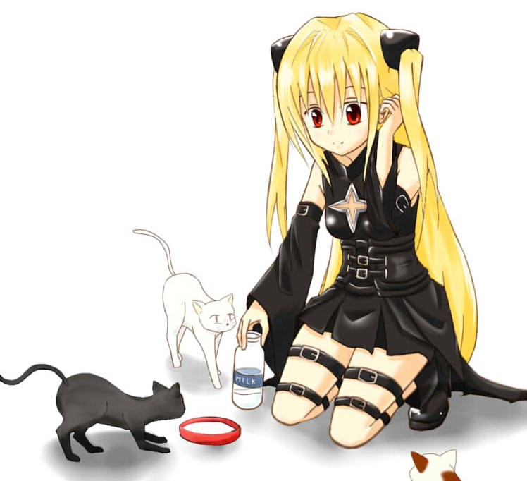 blonde_hair cat detached_sleeves konjiki_no_yami long_hair red_eyes red_hair redhead solo thigh_strap to_love-ru to_love-ru_darkness twintails