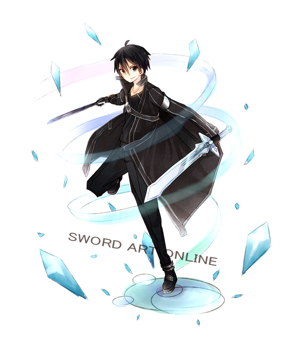 black_eyes black_hair kirito male short_hair sun_(knp_ta1y0) sword sword_art_online weapon