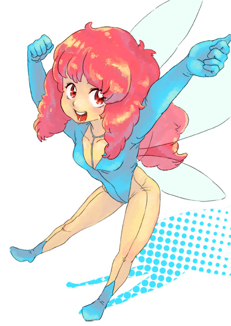 aura_battler_dunbine bodysuit cham_fau fairy leotard open_mouth pantyhose red_eyes red_hair redhead smile solo thighs wings yaso8