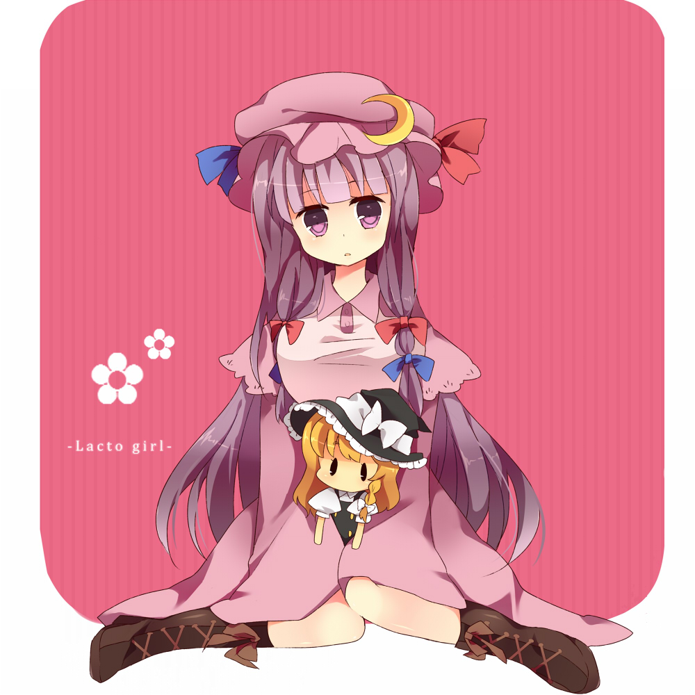 bad_id boots bow character_doll doll hair_bow hat ika kirisame_marisa long_hair patchouli_knowledge purple_eyes purple_hair solo touhou violet_eyes witch_hat