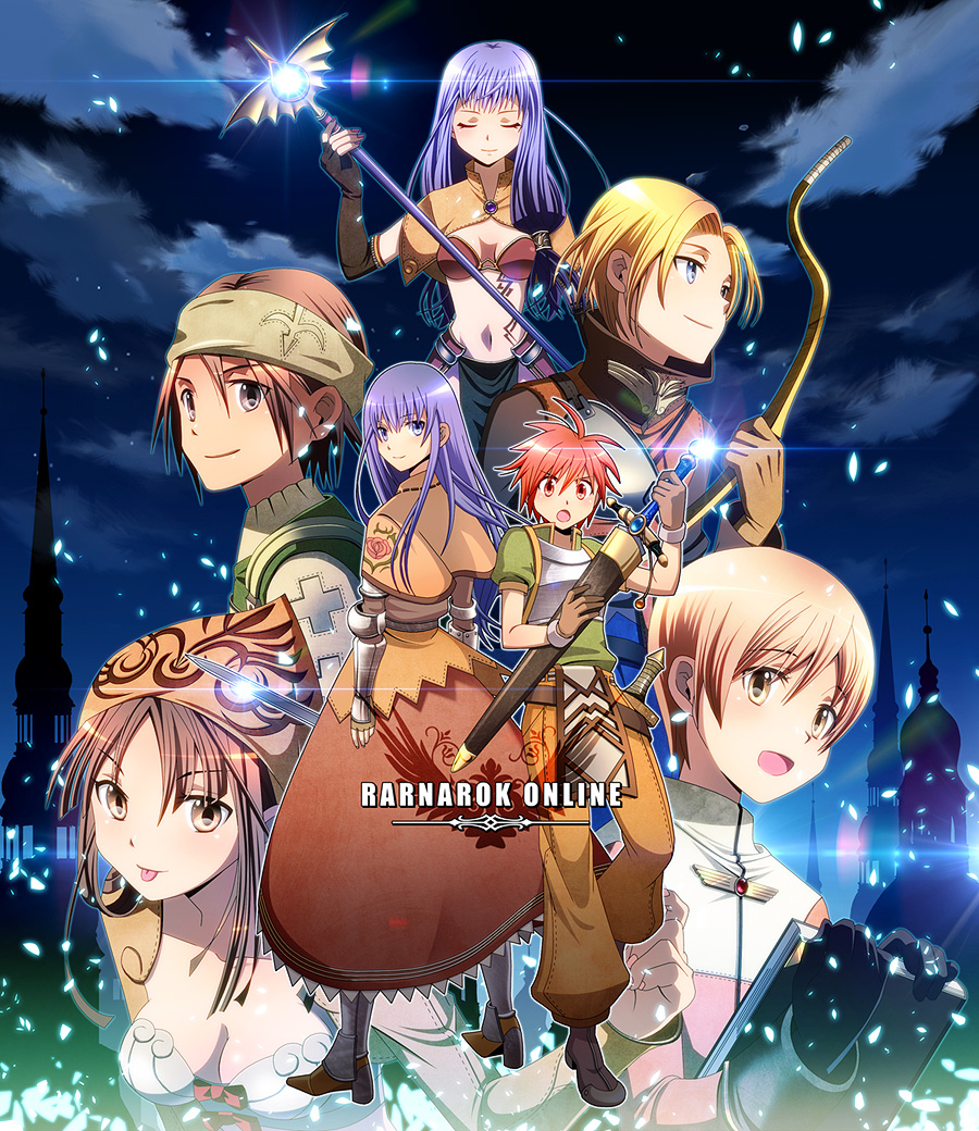 acolyte archer_(ragnarok_online) blonde_hair blue_hair book bow brown_hair dagger mage_(ragnarok_online) merchant nip_sakazuki novice ragnarok_online red_hair redhead staff sword swordsman thief_(ragnarok_online) weapon