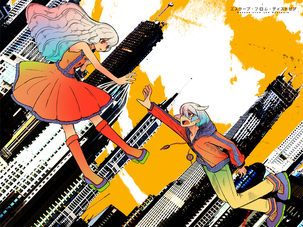 cosmo_(bousoup) escape_from_dystopia_(vocaloid) mayu_(vocaloid) reaching skyscraper vocaloid