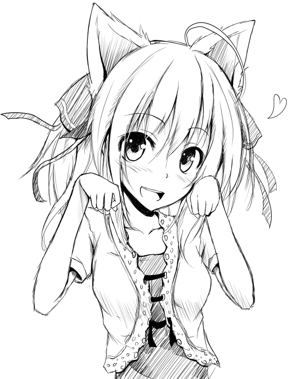 animal_ears blush cat_ears copyright_request flask_(pandora) heart looking_at_viewer paw_pose simple_background smile solo white_background