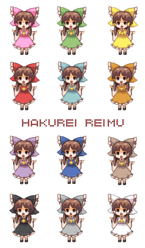 bow brown_eyes brown_hair chachi_(azuzu) chibi hair_bow hakurei_reimu pixel_art tora_ko touhou