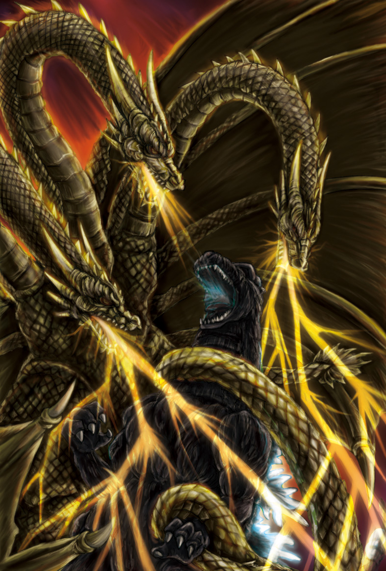 battle epic godzilla godzilla_(series) king_ghidorah roaring