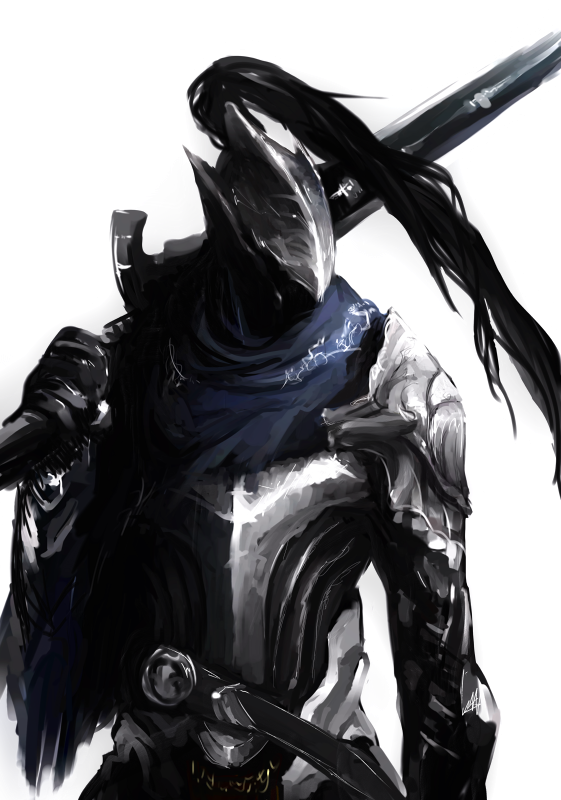 artorias_the_abysswalker dark_souls full_armor gauntlets helmet konishi_(koconatu) solo sword weapon white_background