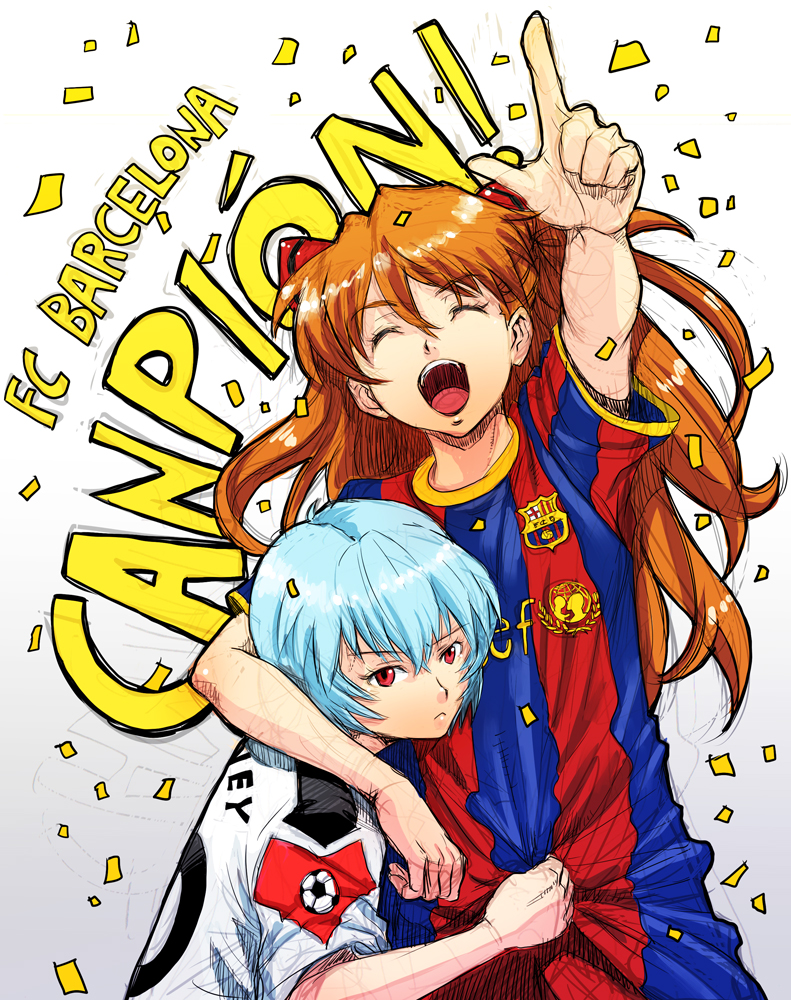 2010-2011_uefa_champions'_league 2010-2011_uefa_champions'_league 2girls ayanami_rei blue_hair boyaking brown_hair catalan closed_eyes eyes_closed face fc_barcelona foreshortening hands long_hair manchester_united multiple_girls neon_genesis_evangelion open_mouth pointing ranguage red_eyes revision rough short_hair sketch soccer soccer_uniform soryu_asuka_langley souryuu_asuka_langley spanish uefa_champions_league