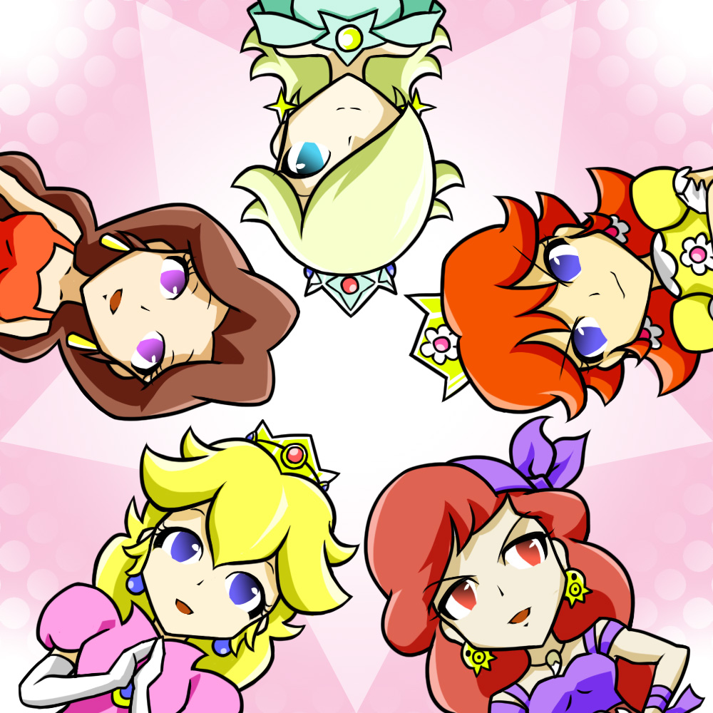 bandana bandanna bare_shoulders blomde_hair blonde_hair blue_eyes brown_eyes brown_hair bust captain_syrup crown donkey_kong_(series) dress earring earrings elbow_gloves gloves hair_over_one_eye jewelry long_hair multiple_girls necklace nintendo pauline pirate princess princess_daisy princess_peach princess_rosalina purple_eyes red_dress red_eyes red_hair rosalina_(mario) runner_(rannaa) smile star super_mario_bros. super_mario_galaxy super_mario_world. violet_eyes wario_land