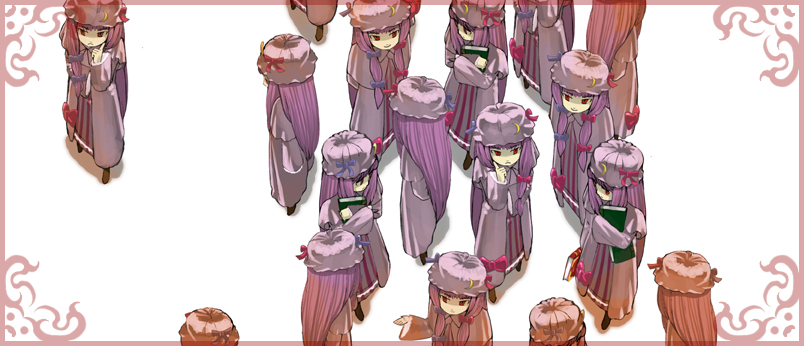 bonnet frame hat long_hair patchouli_knowledge purple_hair red_eyes robe s_kengo simple_background touhou