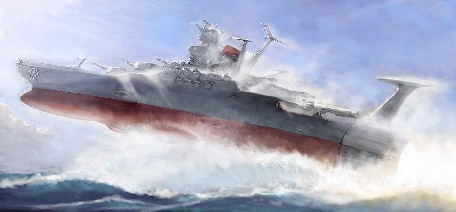 battleship cloud epic flying fmu liftoff ocean oldschool realistic sky solo space_craft uchuu_senkan_yamato yamato yamato_(uchuu_senkan_yamato)