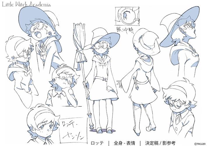 broom character_sheet glasses hat little_witch_academia lotte_yanson monochrome translation_request witch witch_hat yoshinari_you