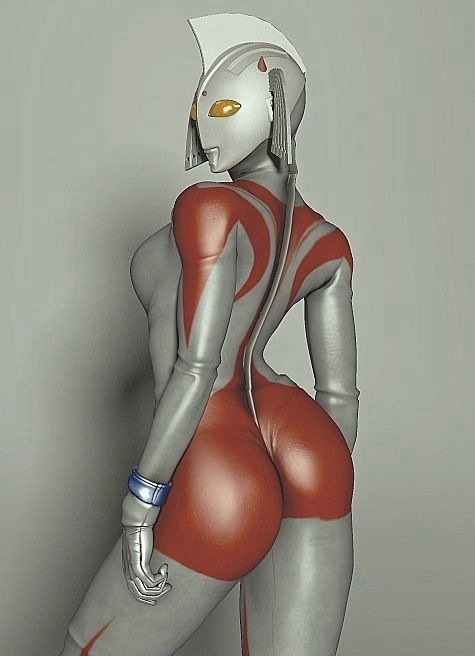 1girl artist_request ass bodysuit contrapposto cowboy_shot cropped female grey_background kpf photorealistic simple_background solo standing ultra_mother ultra_series yellow_eyes