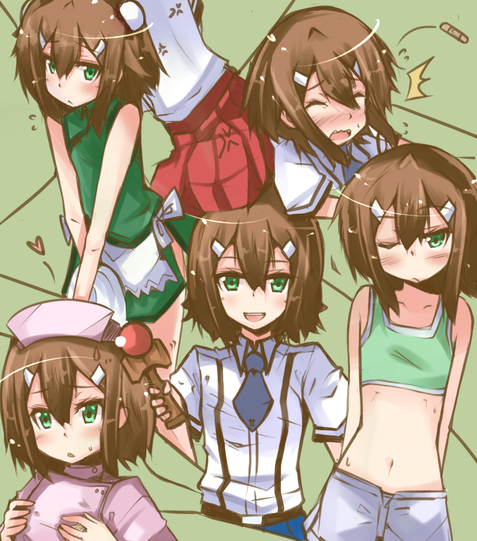 baka_to_test_to_shoukanjuu bandaid blush brown_hair china_dress chinese_clothes green_eyes hua kinoshita_hideyoshi school_uniform trap