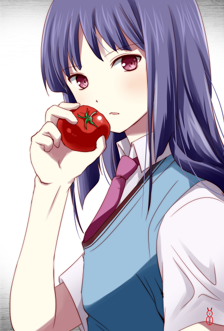 akasaka_ryounosuke akasaka_ryuunosuke blue_hair long_hair machinosuke necktie purple_eyes sakura-sou_no_pet_na_kanojo school_uniform sweater_vest tomato trap violet_eyes