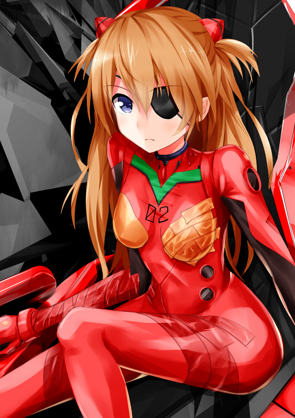 bandage bandages blue_eyes breasts brown_hair evangelion:_3.0_you_can_(not)_redo eyepatch hair_ornament henet_hene long_hair looking_at_viewer neon_genesis_evangelion plugsuit rebuild_of_evangelion shikinami_asuka_langley sitting solo soryu_asuka_langley souryuu_asuka_langley very_long_hair