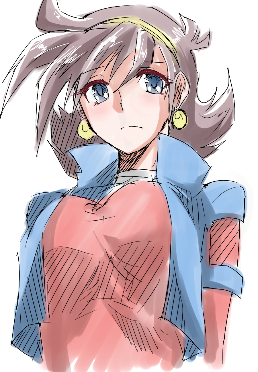 breasts brown_hair earrings g_gundam gundam hairband highres jewelry miruto92 rain_mikamura short_hair sketch solo