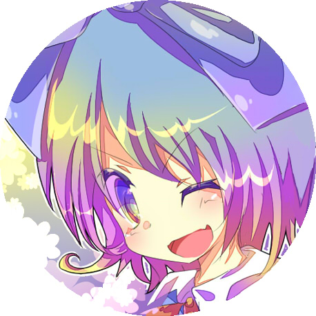 bad_id bow cirno gradient_hair haibow hair_bow lowres multicolored_eyes multicolored_hair open_mouth rarami solo touhou wink