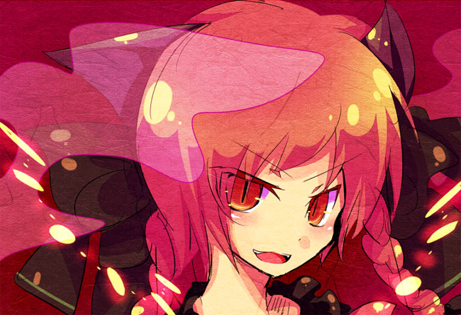 bow braid cat_eyes hair_bow kaenbyou_rin rarami red_eyes red_hair redhead slit_pupils solo touhou twin_braids