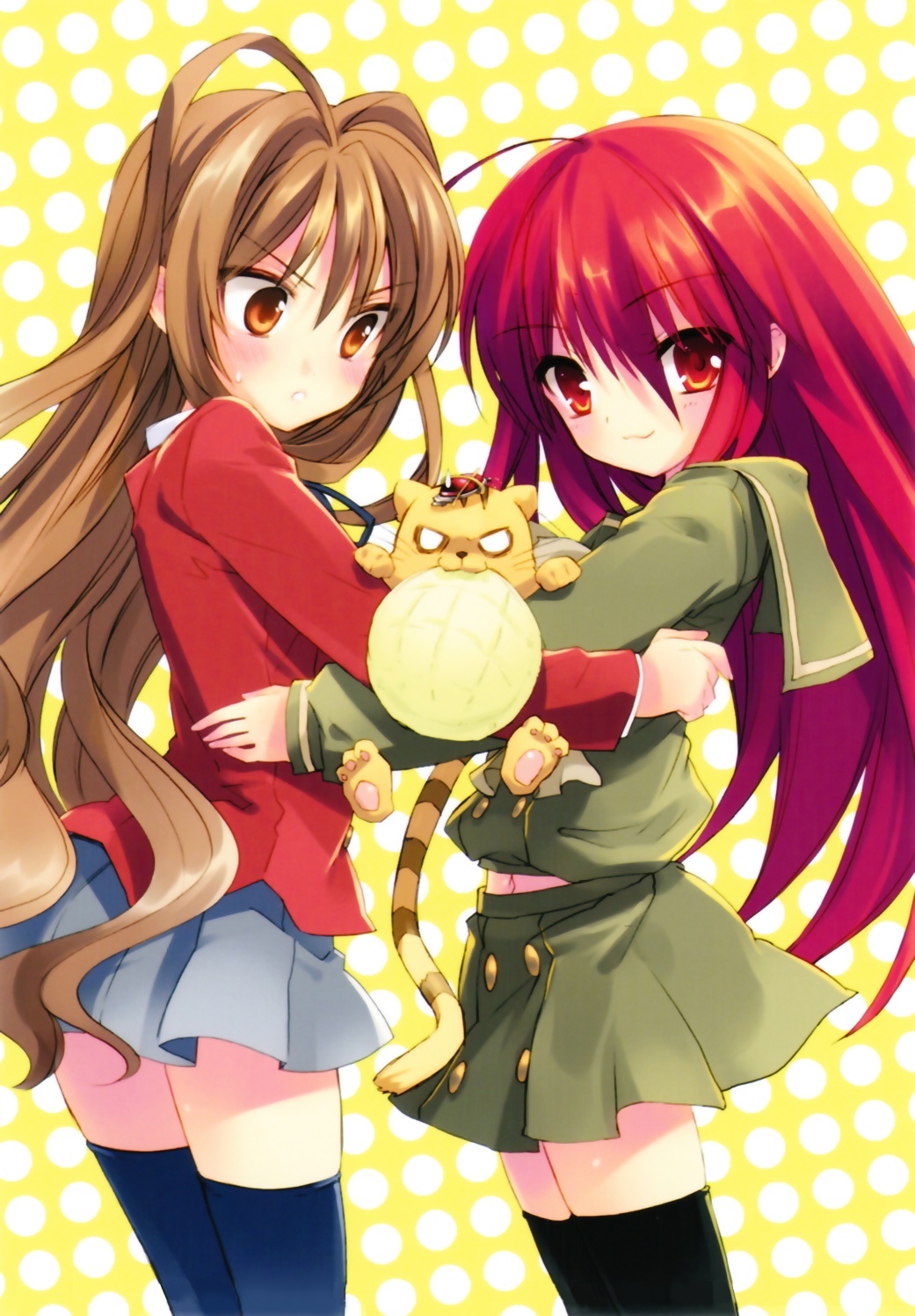 belly_button bread crossover food highres melon_bread sasakura_ayato school_uniform shakugan_no_shana shana thighhighs toradora! zekkyou