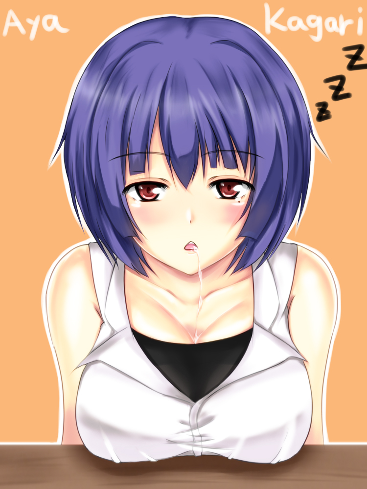 bare_shoulders blue_hair breast_rest breasts bust chestnut_mouth collarbone drooling mole original outline reisuou short_hair solo z