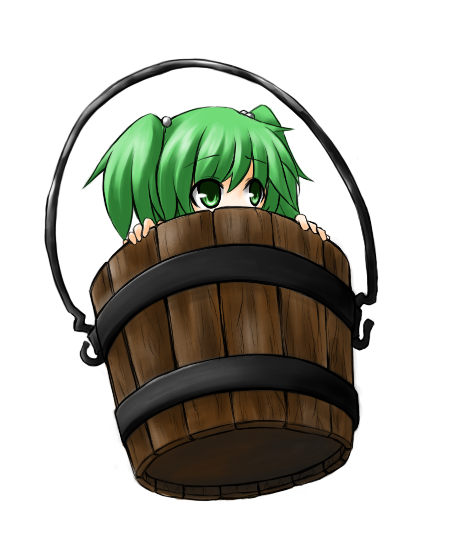 bucket green_hair hair_bobbles hair_ornament hiding kisume mochizuki_ado shy solo touhou twintails