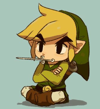 arms_crossed baton_(instrument) blonde_hair indian_style link mouth_hold pointy_ears simple_background sitting the_legend_of_zelda toon_link tsutsuji wind_waker