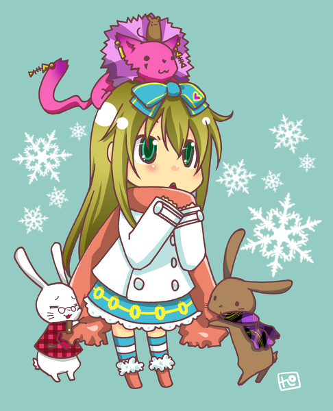 alice_liddell animal blonde_hair boots boris_airay bow bunny cat chibi coat dress earrings elliot_march feather_boa glasses green_eyes heart_no_kuni_no_alice jewelry long_hair mouse peter_white pierce_villiers piercing rabbit scarf socks striped striped_socks tattoo