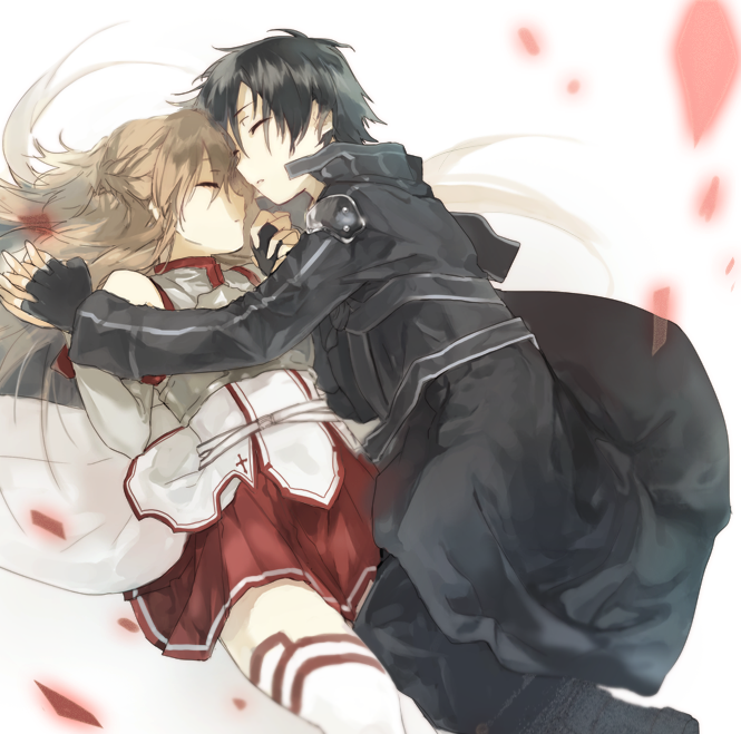 couple hand_holding holding_hands kirito nicolat petals sleeping sword_art_online