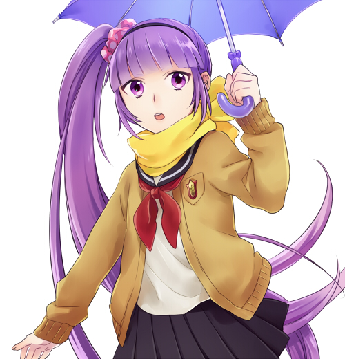 purple_hair scarf scrunchie side_ponytail skirt solo sophie_(tales_of_graces) tales_of_(series) tales_of_graces umbrella