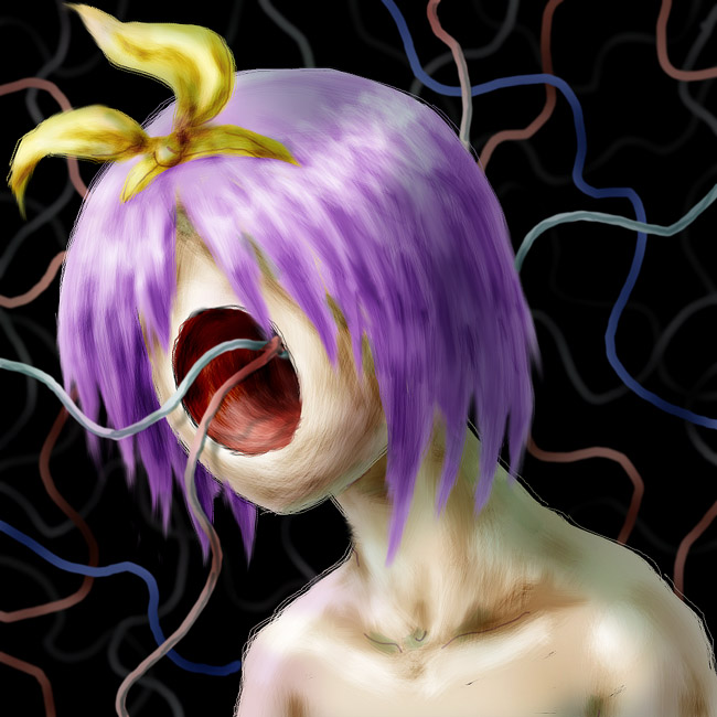 bare_shoulders creepy faceless hairband hiiragi_tsukasa hole leica lucky_star parody purple_hair ribbon solo surreal what