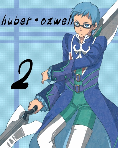 bad_id blue blue_background blue_eyes blue_hair character_name glasses hubert_ozwell lowres male number tales_of_(series) tales_of_graces una