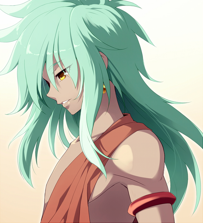 earrings green_hair jewelry long_hair male profile saint_seiya saint_seiya_omega solo sun_trial virgo_fudou yellow_eyes