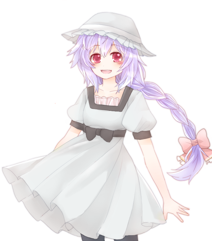 1girl :d alternate_costume blush bow braid choujigen_game_neptune collarbone hair_bow hair_ornament hanazawa_kana hat kami_jigen_game_neptune_v long_hair nekota_(necota116) open_mouth purple_hair pururut red_eyes seiyuu_connection shiina_mayuri shiina_mayuri_(cosplay) smile solo steins;gate very_long_hair