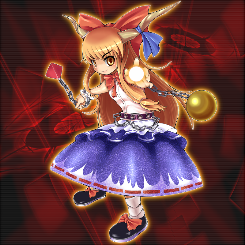 belt bow chain ibuki_suika oni orange_hair touhou umigarasu_(artist) umigarasu_(kitsune1963) yellow_eyes