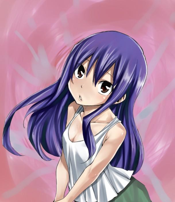 1girl blush breasts brown_eyes cleavage fairy_tail long_hair mashima_hiro official_art purple_hair solo tank_top wendy_marvell