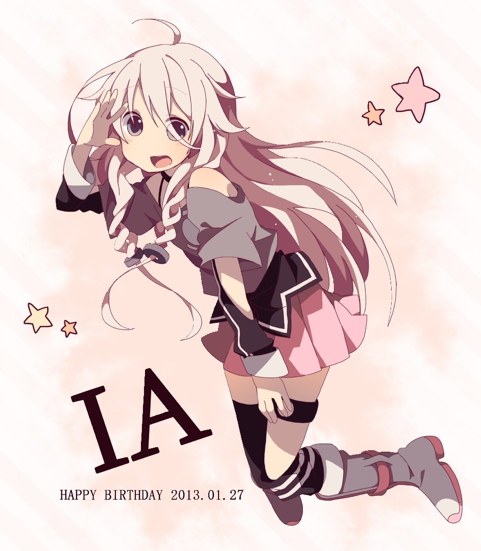 ahoge aren_(fubuki-46) black_eyes happy_birthday ia_(vocaloid) mismatched_legwear solo vocaloid