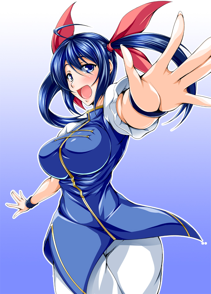 1girl blue_eyes blue_hair breasts fatal_fury futaba_hotaru kanten large_breasts mark_of_the_wolves open_mouth twintails
