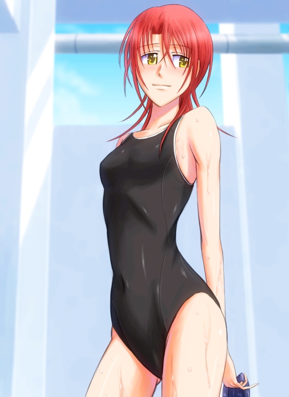 1girl bonnie_(rsg) competition_swimsuit hino_kahoko la_corda_d'oro one-piece_swimsuit redhead short_hair swimsuit yellow_eyes