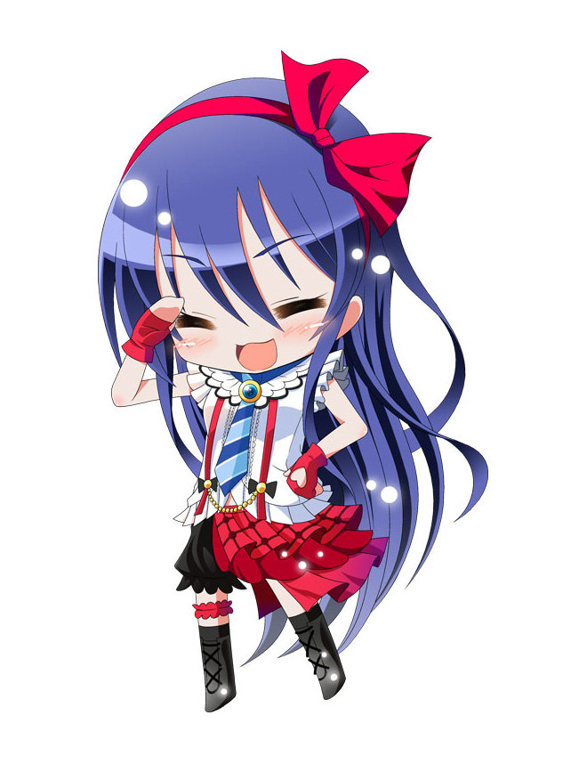 1girl blue_hair blush bow frills gloves idol long_hair love_live!_school_idol_project necktie ribbon si-rakouhei skirt solo sonoda_umi