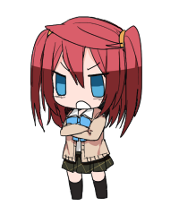 &gt;:o 1girl arian_rod blue_eyes chibi crossed_arms erubo lowres open_mouth original plaid plaid_skirt redhead school_uniform simple_background skirt solo twintails white_background