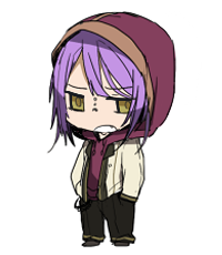 1boy chibi erubo frown hands_in_pockets hoodie jacket lowres open_clothes open_jacket open_mouth original pants purple_hair simple_background solo sukou_ruiga white_background yellow_eyes