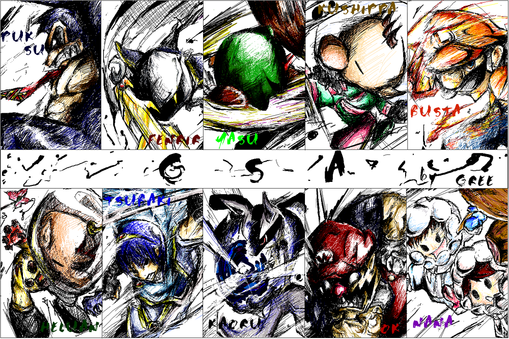 character_request donkey_kong donkey_kong_(series) facial_hair fire_emblem hat ice_climber kirby_(series) lucario mario marth meta_knight motion_blur mustache nana_(ice_climber) necktie nintendo olimar pikmin pokemon popo_(ice_climber) super_mario_bros. super_smash_bros. sword taiki_(lovelad) wario weapon