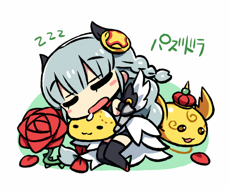 :3 bite_mark chan_co chibi drooling flower puzzle_&amp;_dragons rose sleeping valkyrie_(p&amp;d)