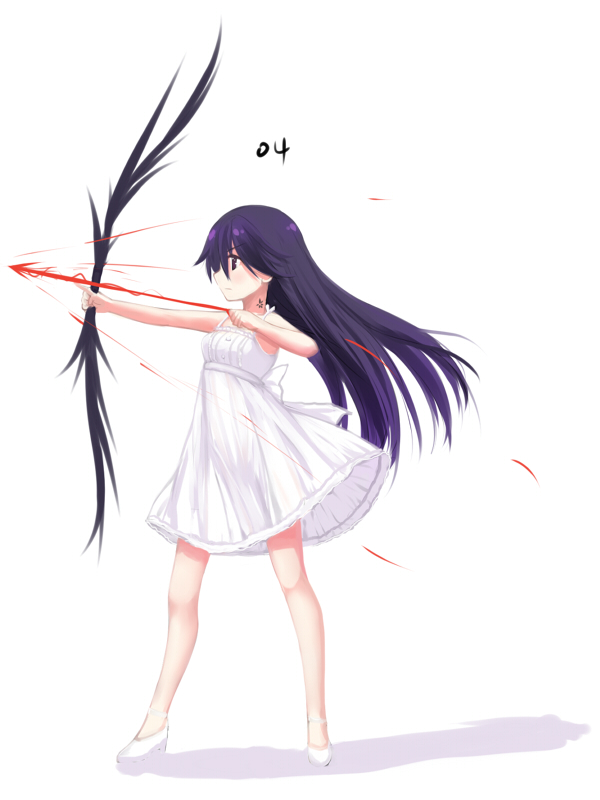 1girl black_hair bow_(weapon) kuroki_rei liong long_hair solo vividred_operation weapon