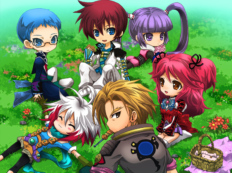 :3 ^_^ asbel_lhant basket blanket blue_eyes blue_hair blush_stickers bodysuit brooch brown_eyes brown_hair cheria_barnes chibi closed_eyes coat flower food glasses gloves grass hubert_ozwell jewelry kirita_(noraring) kneeling looking_back lying malik_caesars mouth_hold multicolored_hair outdoors outstretched_arms pascal picnic pink_hair purple_hair redhead scarf short_twintails shorts sitting skirt smile sophie_(tales_of_graces) spread_arms tales_of_(series) tales_of_graces thigh-highs twintails two-tone_hair two_side_up violet_eyes white_hair white_legwear