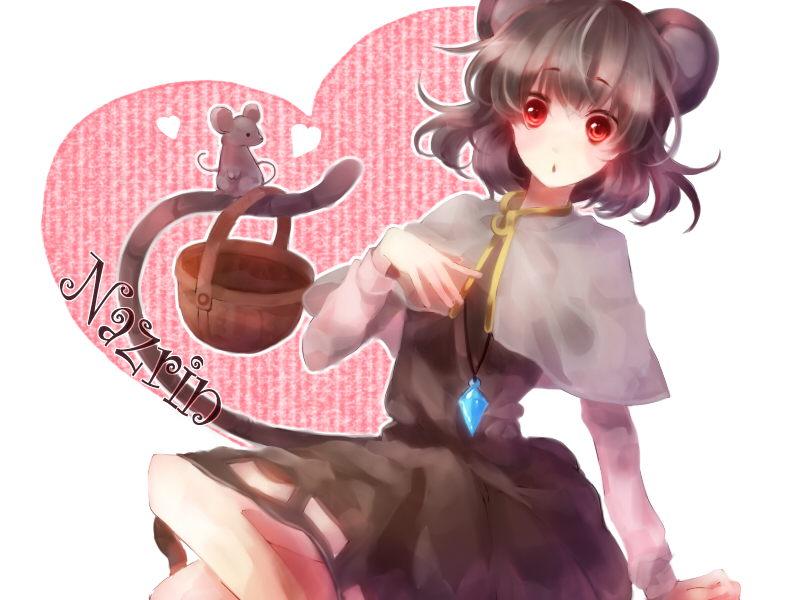 bad_id basket grey_hair jewelry merusuke mouse mouse_ears mouse_tail nazrin pendant red_eyes short_hair solo tail touhou
